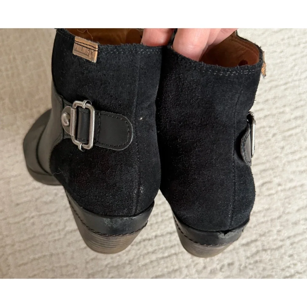 Pikolinos Black Leather Suede Ankle‎ Boots Zip Buckle 40 US 9/9.5 Comfort Moto